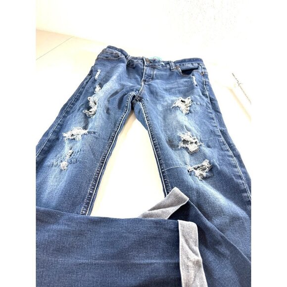 Wax Womens Jeans Butt, I Love You  Drstroyed Med Wash Skinny Roll Hem Size 9 - Picture 6 of 7